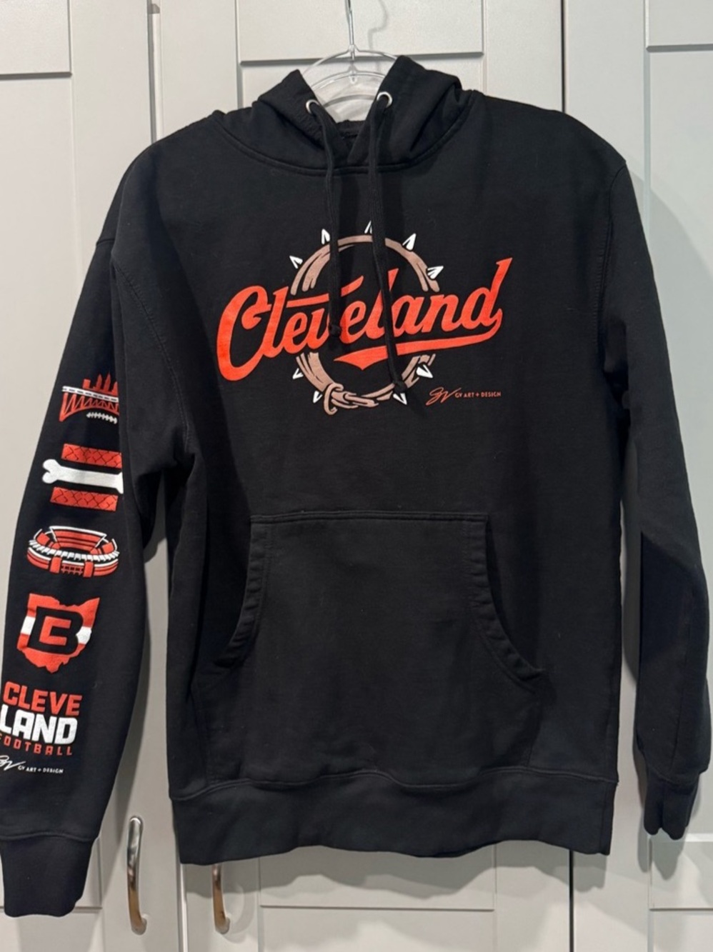 GV Art & Design Cleveland Football Spiked Collar Sleeve Graphic Hoodie Graphic